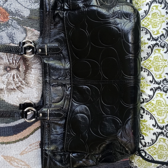 COACH BLACK LEATHER BAG/TOTE WITH WRISTLET - Picture 6 of 16